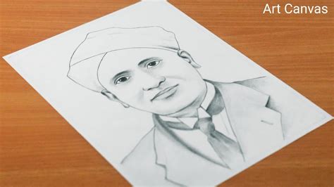 Sir C V Raman National Science Day Drawing With Pencil Sketch Step By