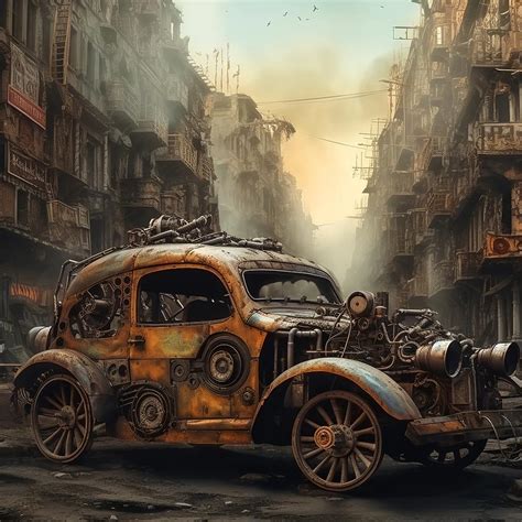 Steampunk On The Street Of Post Apocalyptic City 2 Painting By Lilia D Fine Art America