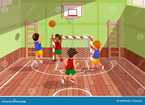 Kids Playing In The School Gym Vector Illustration