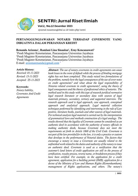 Pdf Pertanggungjawaban Notaris Terhadap Covernote Yang Dibuatnya
