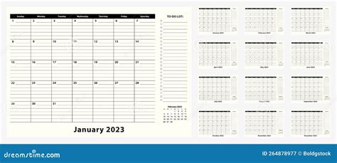 Monthly Business Desk Pad Calendar For Year 2023 12 Month Stock Vector