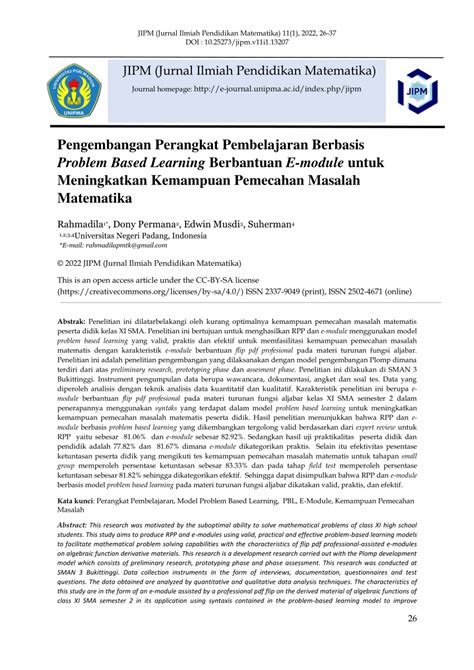 Pdf Pengembangan Perangkat Pembelajaran Berbasis Problem Based