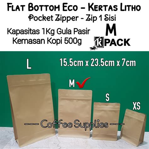 Jual FLAT BOTTOM ECO M 1000 1kg POCKET SIDE ZIP Kemasan Kopi 250g 500g