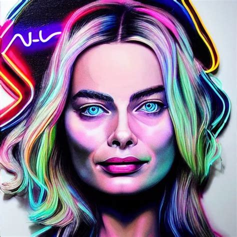 3 D Neon Art Of Margot Robbie Hyper Detailed Award Stable Diffusion