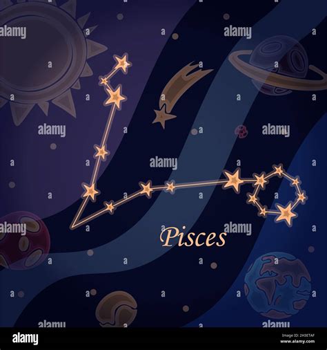 Doodle Constellation Of The Pisces Symbol Of The Zodiac Signs Vector Illustration Of Astrology