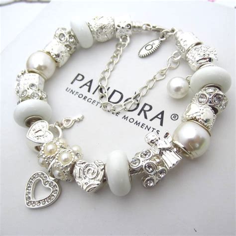 Authentic PANDORA Sterling Silver Bracelet With White Pearlescent