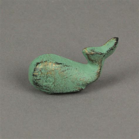 Set Of 6 Verdigris Green Cast Iron Whale Drawer Pulls Bathroom Cabinet