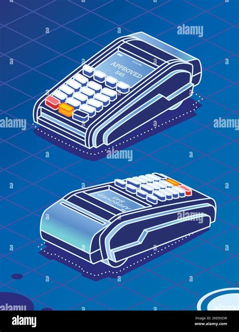 Isometric POS Terminal On Blue Background Payment Machine Secure