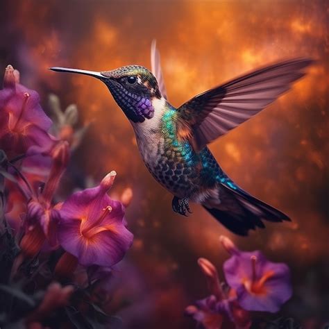 Premium Photo Beautiful Hummingbird Flying Near Flowers