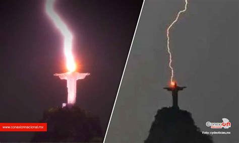 Señal divina rayo impacta el Cristo Redentor en Brasil