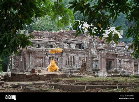 Ancient Khmer And Pre Khmer Temple Ruins At Wat Phou Beside The Mekong