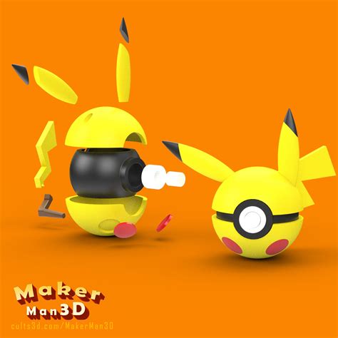 Archivo Stl Pokemon Pokeball Pikachu Dividido 🐉 ・diseño De Impresora 3d