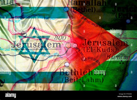 Flags Israel Palestine Map Jerusalem Stock Photo Alamy