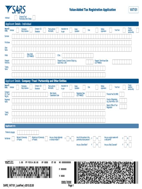 2015 Form Za Sars Vat101 Fill Online Printable Fillable Blank