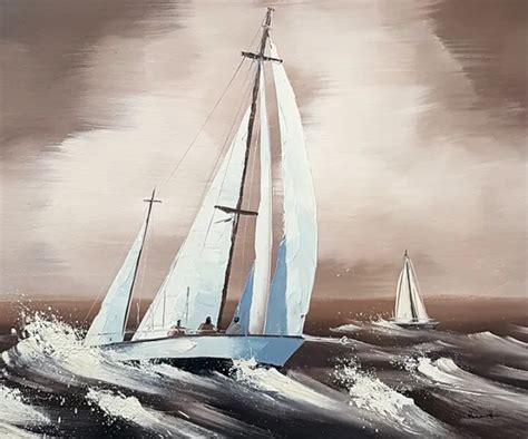 Art Peinture Tableau Paysage Marin Bateau Mer Moderne Peinture Toile