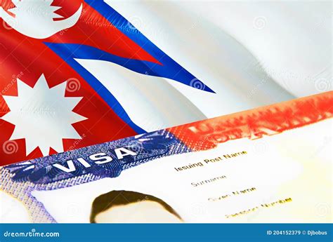 Nepal Immigration Document Close Up Passport Visa On Nepal Flag Nepal Visitor Visa In Passport