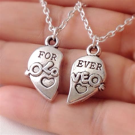 Set Of Two Forever Love Half Heart Necklace Couples Jewelry