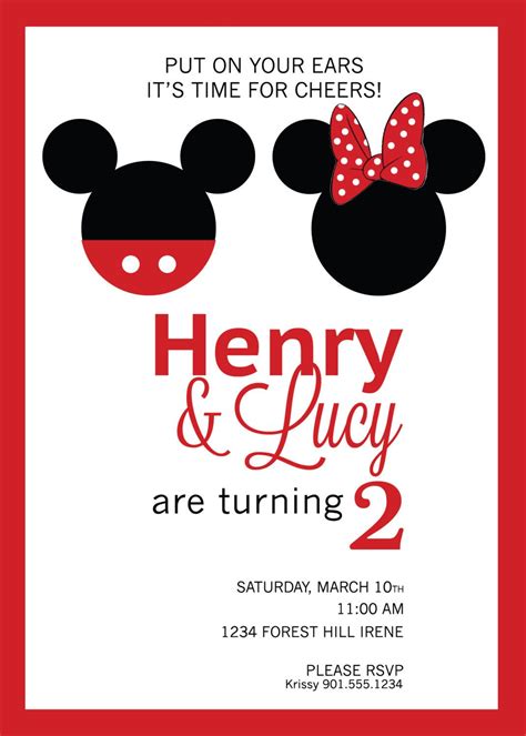 Mickey & Minnie Mouse Birthday Invitation Custom DIY | Etsy | Minnie ...