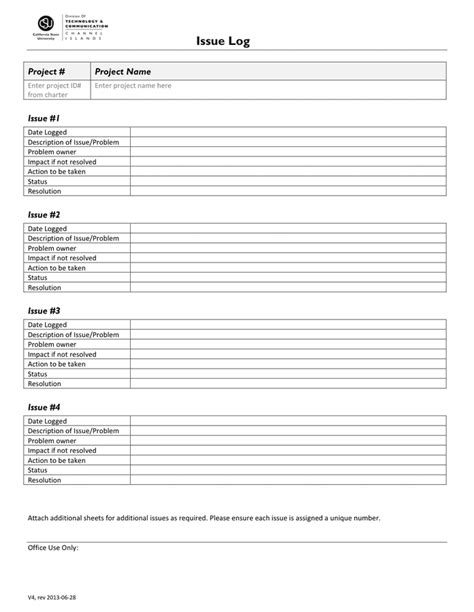 Project Issue Log Template in Word and Pdf formats