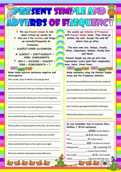 Present Simple And Adverbs Of Frequency Colour And Greyscale Version