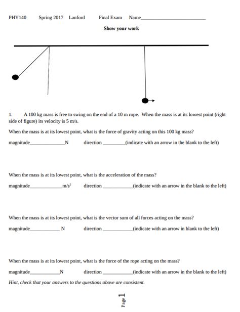 Solved 1 A 100 Kg Mass Is Free To Swing On The End Of A 10 Chegg