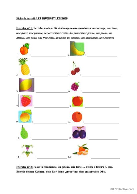 Les Fruits Et L Gumes Compr Hension Fran Ais Fle Fiches Pedagogiques