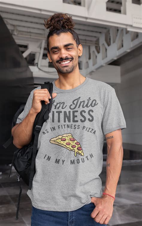 Men's Funny Pizza T Shirt Pizza Shirts Into Fitness Pizza in Mouth Workout Tee Foodie Tshirt ...