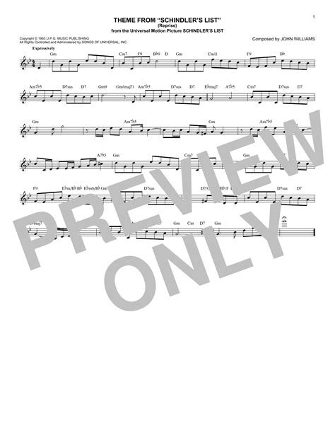 John Williams Theme From Schindlers List Reprise Sheet Music Pdf