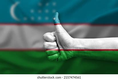 Hand Making Thumb Painted Flag Uzbekistan Stock Photo 2157474561