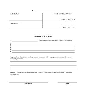 Printable Motion To Suppress Legal Pleading Template