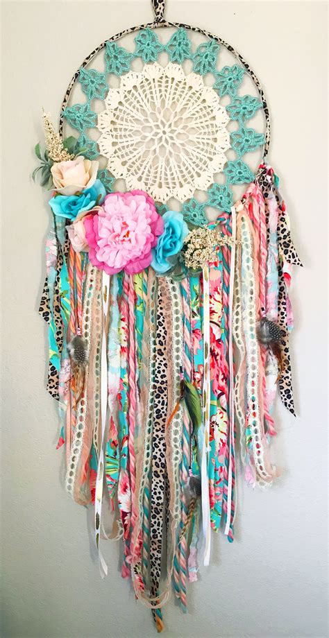 Handmade Boho Dream Catcher For Girls Room Or Nursery Pink Coral