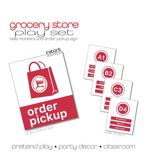 Grocery Store Pretend Play Printables Aisle Signs And Order Pickup Sign