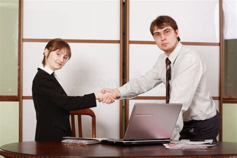 Negotiation Overman And Woman Handshake Stock Photo Image Of