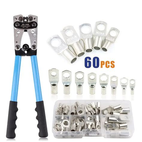 1 Set Battery Cable Copper Lug Crimping Tool Hx 50b 10 1 Awg With 60pcs Copper Ring Terminals 8