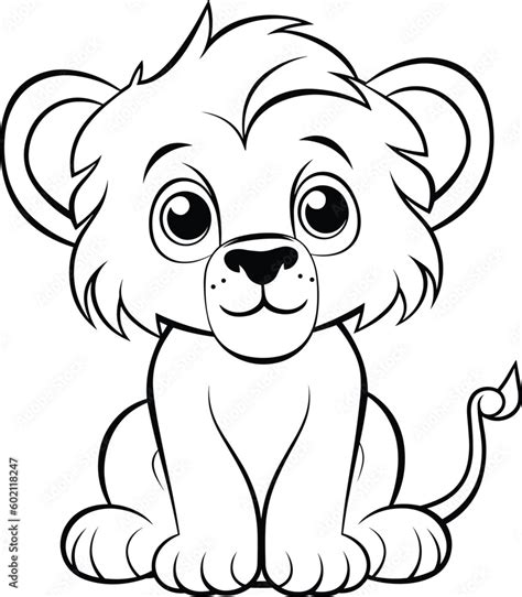 A Cartoon Lion Cub Sitting On A White Background Stock Vector Adobe Stock