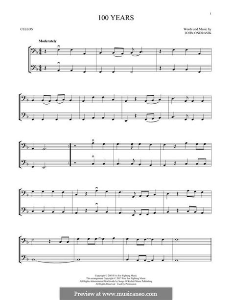 100 Years (Five for Fighting) by J. Ondrasik - sheet music on MusicaNeo