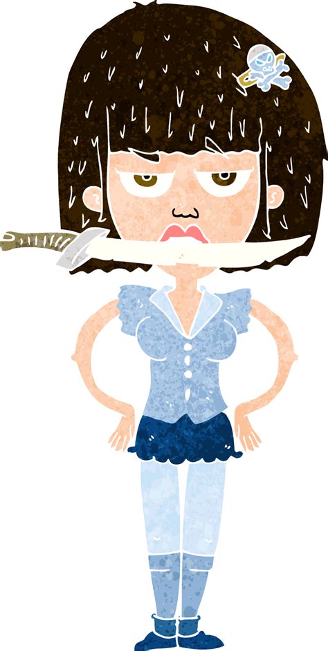 Cartoon Woman With Knife Between Teeth 44941626 Png