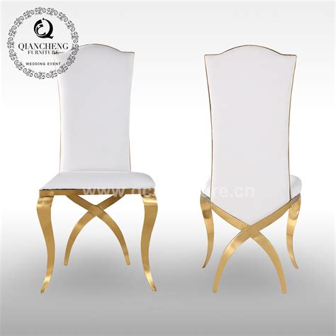 White Leather Golden Stainless Steel Legs Dining Chair China Modern