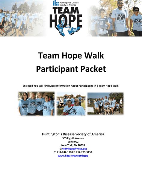 Fillable Online Team Hope Walk Participant Packet