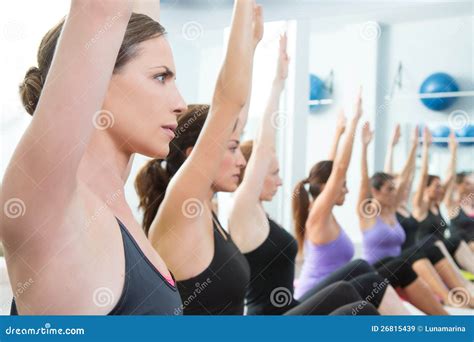 Pilates Aerobic Women Group With Stability Ball Stock Image Image Of