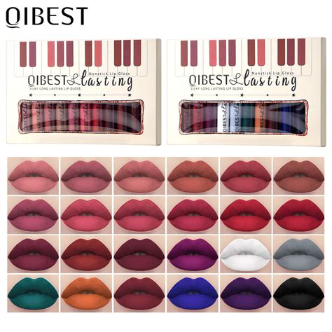 Qibest 12pcs Matte Liquid Lipstick Set Waterproof Long Lasting Velvet Nude Red Lip Gloss Tint