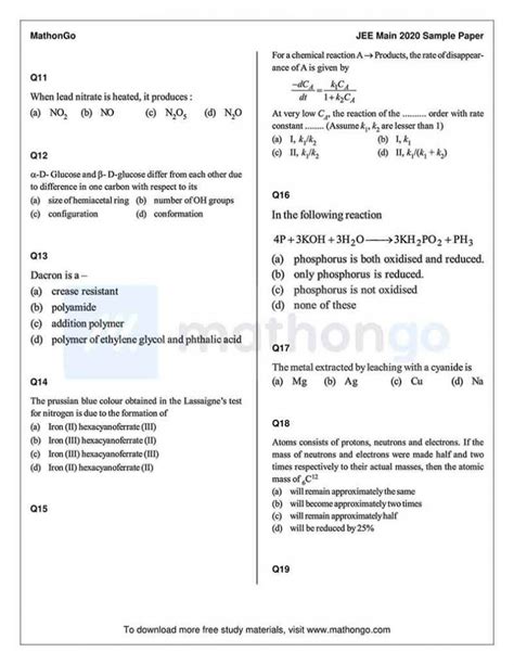 JEE Main 2020 Sample Mock Paper-2 – MathonGo