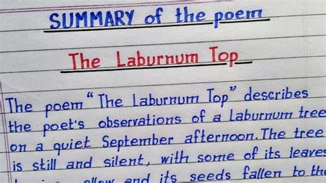 Ncert Summary Of The Poem The Laburnum Top Class English Poem