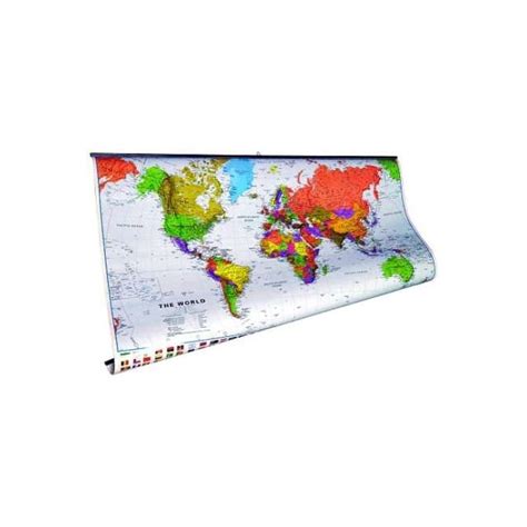 World Wall Map Million Laminated With Hanging Strips With Flags