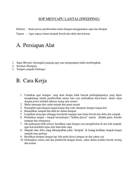 Daftar Sop Petugas Kebersihan Di Rs Pdf