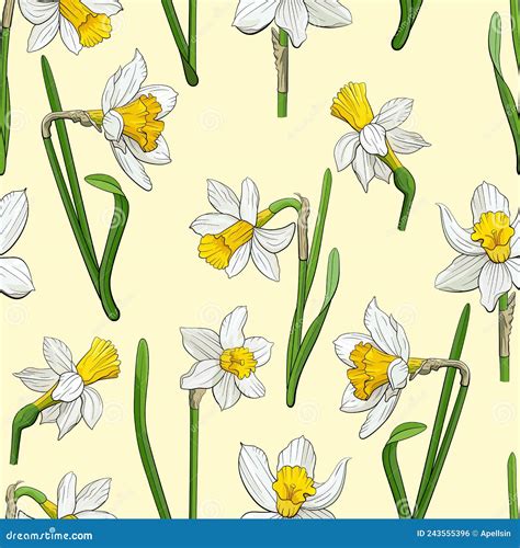 Seamless Floral Pattern With Narcissus Flowers Stock Vector