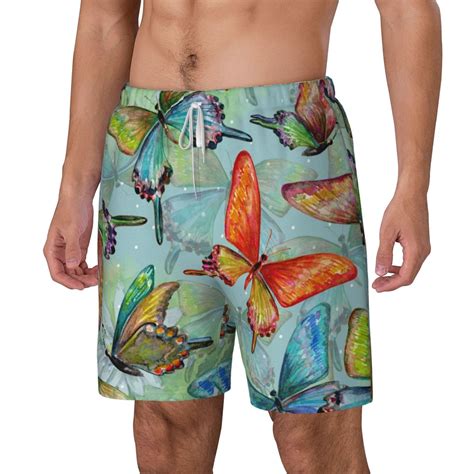 Goofa Retro Seamless Flying Butterflies Printed Mens Swim Trunks Board