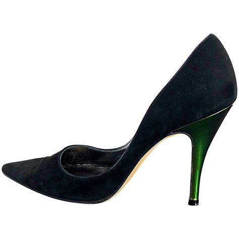 Sexy Vintage Christian Lacroix Size 37 / 7 Black + Green Suede 1990s high Heels For Sale at ...