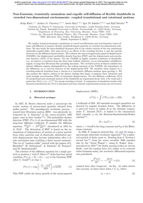 Pdf Non Gaussian Transiently Anomalous And Ergodic Self Diffusion Of