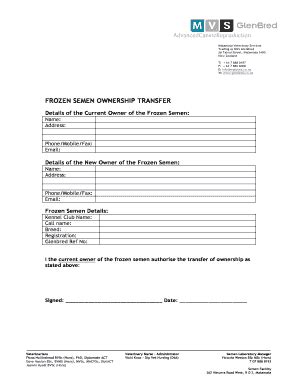 Fillable Online Matamatavets Co Frozen Semen Ownership Transfer